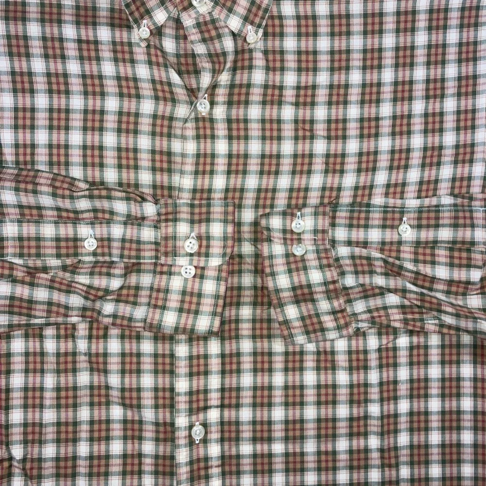 Ralph Lauren Button Down Men 2XL 16 34/35 Yarmouth Plaid Neutral Green Brown L/S